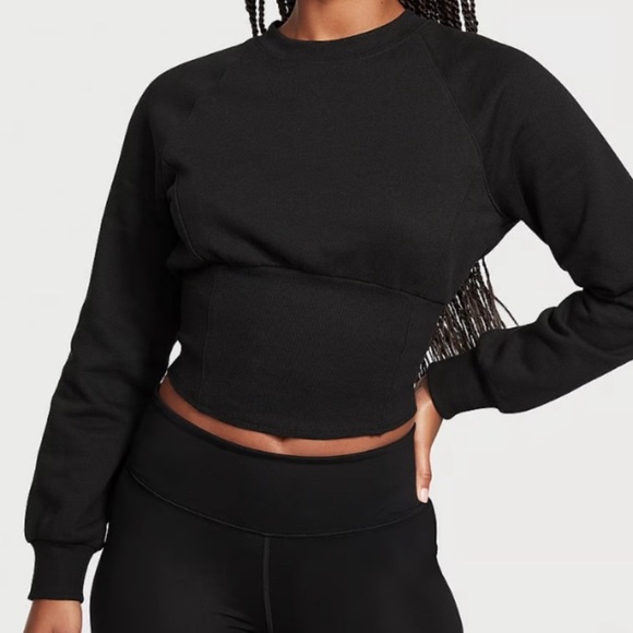 Black VICTORIA'S SECRET Cotton Fleece Fitted Corset Crewneck Large - Picture 1 of 5
